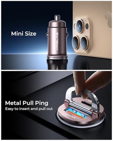 MRGLAS 125W USB C Car Charger, [Mini & Metal] USB C Car Charger Adapter Fast Charging PD65W & QC60W Dual Port Type C Car Cigarette Lighter USB Charger for iPhone 16 15 14 Pro Max S25 MacBook-Pink - Image 4