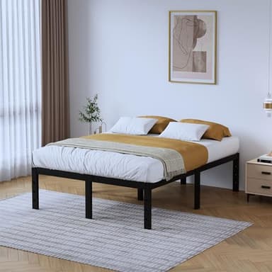 SHOANED Full Size Metal Bed Frame - 16 Inch Heavy Duty Bedframe Black Basic Steel Slats Platform No Box Spring Needed, Easy Assembly, Noise Free - Image 7
