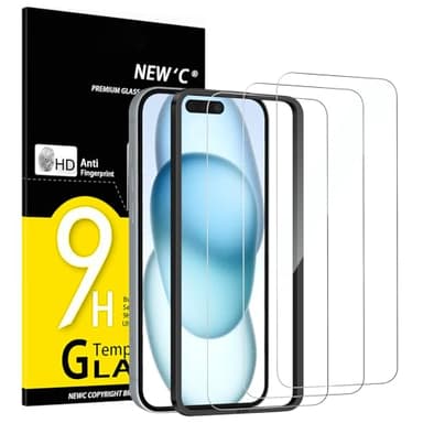 NEW'C [3 Pack] Designed for iPhone 16, iPhone 15 (6.1 inches) Screen Protector Tempered Glass with easy installation tool included,Case Friendly Ultra Resistant - Image 1