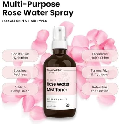 Rose Water Spray for Face & Hair – Pure USDA Organic Rosewater Toner – Refreshing Mist for Skin Care, Makeup & Locs – Natural Rose Scent, 4 Oz - Image 4
