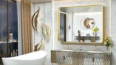 TokeShimi 48x40 Inch Brushed Gold Bathroom Vanity Mirror for Wall with Non-Rusting Aluminum Alloy Metal Frame Rounded Corner for Farmhouse Modern Home Decor (Horizontal/Vertical) - Image 2
