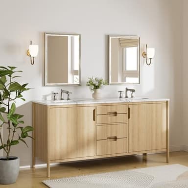 QueenFun Brushed Nickel Bathroom Mirror, 22x30 Inch Beveled Framed Bathroom Mirror Anti-Rust, Brushed Nickel Metal Frame Bathroom Vanity Mirror for Wall, Vertical/Horizontal Wall-Mounted Mirrors - Image 7