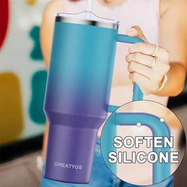 Greatyos 40 oz Tumbler with Handle and Straw Lid Insulated Tumblers Cups with Lids Straws Double Wall Vacuum Stainless Steel 40oz Tumbler Travel Mug Gifts for Men Women Him Her (Ocean Dream) - Image 5