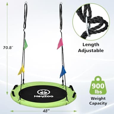 48 inch Tree Swing, Larger Saucer Flying Swing for Whole Family, 900lbs Weight Capacity, with Adjustable Hanging Straps, for Outdoor Playground, Green - Image 4