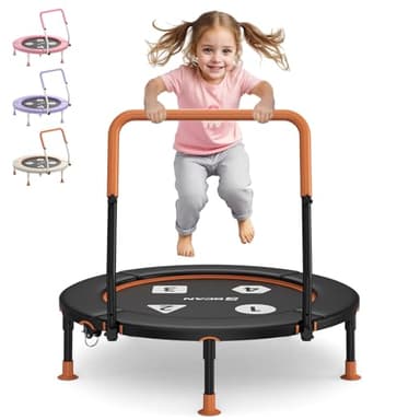 BCAN 36'' Toddler Trampoline, ASTM Certified-Foldable Mini Trampolines for Kids Ages 1-6, Adjustable Handle, Safety Pad & Foldable Legs, Baby Trampoline Indoor/Garden, Gift for Boy and Girl, Black - Image 1