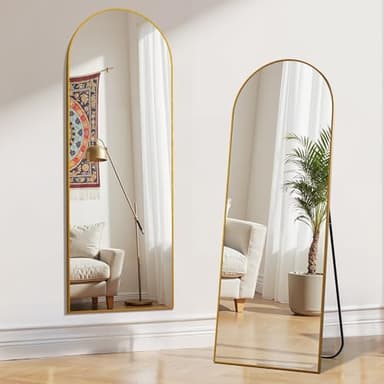 Simple Deluxe Arched Mirror Full Length, 59"x16", Body Wall Mirror with Shatter-Proof Glass, Gold Aluminum Frame, Floor-Standing, Wall-Mounted, Leaning - Image 3