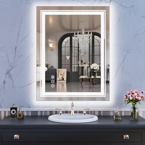WTTY LED Bathroom Mirror 28"x36" with Backlit and Front Light,Stepless Dimmable LED Mirror for Bathroom,Anti-Fog Lighted Bathroom Vanity Mirror Modern,Memory Function,Shatter-Proof - Image 1