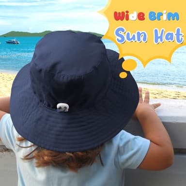 2-Pack Baby Sun Hat Kids Summer UPF 50+ Sun Protective Toddler Bucket Hat Wide Brim Adjustable Beach Hats for Boys Girls Age 0-6 Years (Grey + Blue) - Image 6