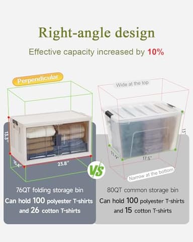 OlarHike 76QT Stackable Storage Bins with Lids - Folding Storage Box with Doors and Wheels, Collapsible Plastic Storage Bins for Closets, Home Organizers, 3 Pack Cubes (Warm Gray) - Image 3