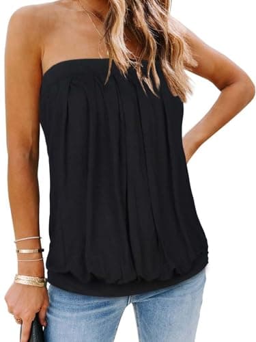 CHICGAL Women's Off The Shoulder Tops Summer Casual Bandeau Tank Casual Strapless Tube Blouse Shirts (Black,2XL) - Image 1