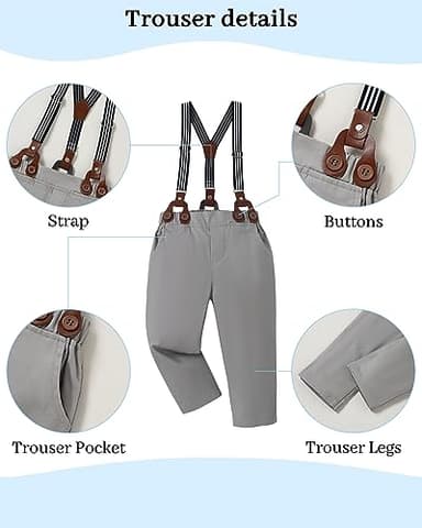 DISAUR Matching Family Outfits Long Sleeve Dark Blue Grey Dress Shirt Bow Tie Suspender Pants Boys Church Outfit 4t 5t 4-5t - Image 6