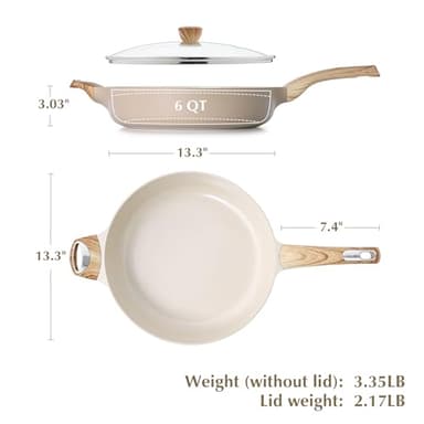 SENSARTE Ceramic Nonstick Frying Pan Skillet with Lid, 13.3 Inch Large Deep Frying Pan, 6 QT Saute Pan, Induction Pan, Healthy Non Toxic Cooking Pan with Helper Handle, PFOA PFAS PTFE Free - Image 7
