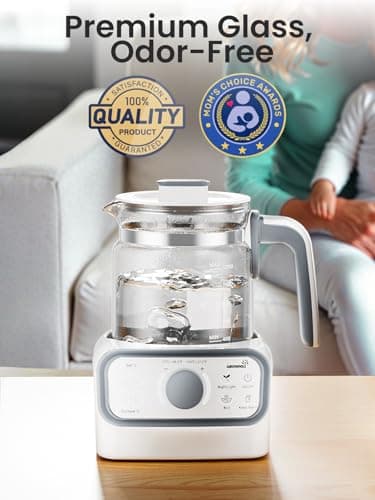 GROWNSY Baby Instant Warmer, Glass Water Boiler with Accurate Temperature Control for Formula, Coffee and Tea, 1.3 Liter Electric Kettle with LCD Display and Timer - Image 9