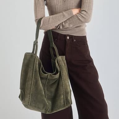 The Sak Los Feliz Large Tote Bag in Leather, Lined Purse with Single Shoulder Strap, Moss Suede - Image 2