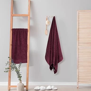 GLAMBURG 100% Cotton 2 Pack Oversized Bath Towel Set 28x55 Inches, Ultra Soft Highly Absorbant Compact Quickdry & Lightweight Large Bath Towels, Ideal for Gym Travel Camp Pool - Burgundy - Image 4