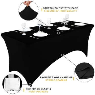 Smiry 2 Pack Spandex Table Cloth 6FT, Elastic Fitted Stretch Tablecloths, Washable and Wrinkle Free Rectangular Patio Table Cover for Outdoor, Wedding, Banquet & Parties (Black, 72Lx30Wx30H Inch) - Image 2