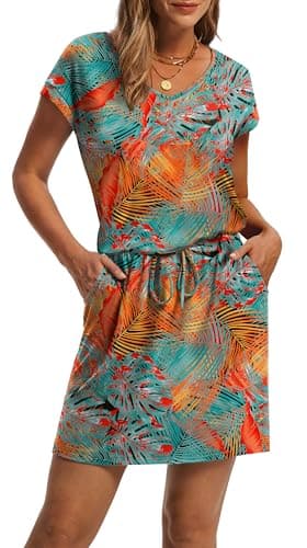 Hawaiian Dresses for Women Flower 2025 Loose V Neck Tie Waist Beach Dress Sundresses Resort Wear Floral M - Image 3