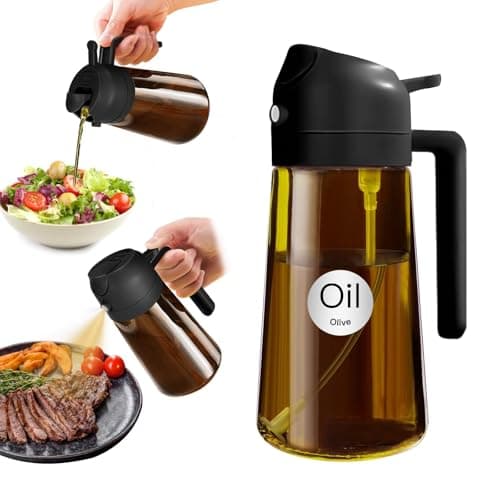 YARRAMATE 16oz/470ml Light Blocking Oil Sprayer for Cooking with Stickers, Food-Grade 2 in 1 Olive Oil Dispenser Bottle for Kitchen, Premium Dark Amber Glass Oil Bottle for Air Fryer, BBQ (Black) - Image 1