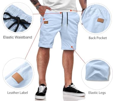 JMIERR Mens Casual Shorts - Cotton Drawstring Summer Beach Stretch Waist Twill Chino Dress Golf Travel Essentials Shorts with Pockets, L, Mist Blue - Image 3