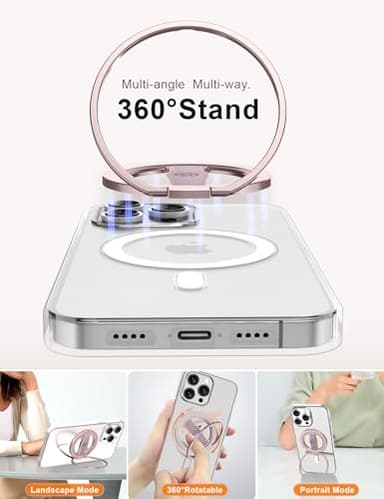 EWA MagOne 3rd Gen [Compatible with MagSafe] Phone Grip Stand with Finger Strap, Removable Magnetic Ring Holder Kickstand Loop for iPhone 16,15, 14, 13, 12 Series-(Pink) - Image 2