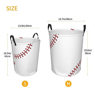Gbuzozie 38L Round Laundry Hamper Red Stitching Baseball Storage Basket Waterproof Coating White Ball Organizer Bin For Nursery Clothes Toys - Image 3