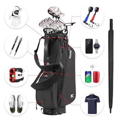 KVV Lightweight Golf Stand Bag with 7 Way Full-Length Dividers, 5 Zippered Pockets, Automatically Adjustable Dual Straps，Elegant Design(Black) - Image 5
