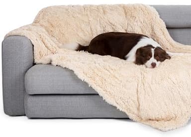 gogobunny Waterproof Dog Blanket for Large Dogs, Cats, Puppy, Reversible Faux Fur Pet Throw Blanket, Washable, Calming Furniture Protection for Sofa Bed (50x60 Inch (Pack of 1), Beige) - Image 1