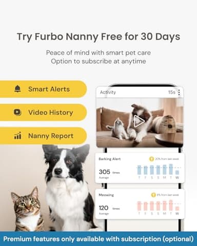 Furbo Mini Pet Camera: Security Cam w/Barking/Meowing Alerts, Cat or Dog Tracking w/Phone App, Smart Home Indoor Monitoring, 2-Way Speaker. No Subscription Needed. Standard See, Talk & Toss Features - Image 7