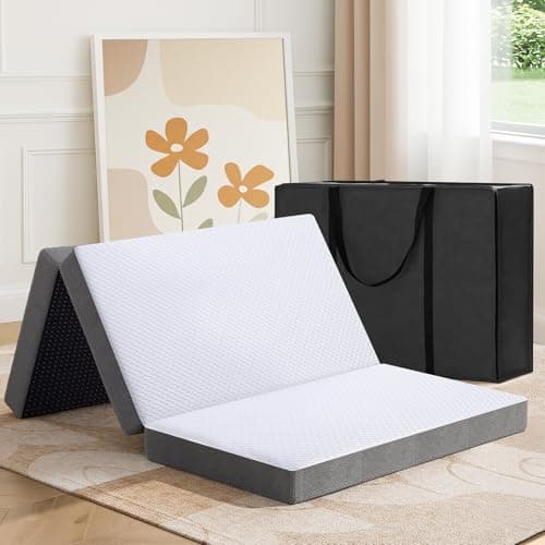 MASVIS Trifold Mattress, 4 Inch Memory Foam Foldable Mattress with Washable Cover, Tri-Folding Floor Bed for Camping, Queen - Image 1