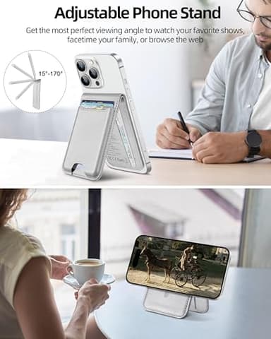 ExtreLife for Magsafe Wallet, Works with Apple Find My, Strongest Magnetic Wallet for iPhone 16/15/14/13/12 Series, Magnetic Card Holder with Adjustable Stand, 6 Cards Holder, Vegan Leather, Gray - Image 5