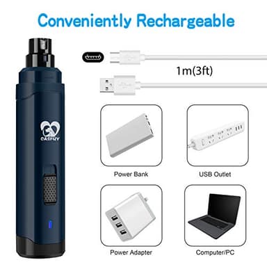 Casfuy Dog Nail Grinder Upgraded - Professional 2-Speed Electric Rechargeable Pet Nail Trimmer Painless Paws Grooming & Smoothing for Small Medium Large Dogs & Cats(Dark Blue) - Image 5