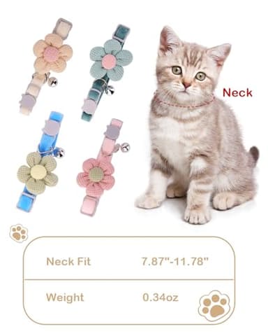 Cat Collar With Flower for Girls and Boys, Breakaway With Bells, Adjustable Kitten Collar, Cute (Beige, Breakaway) - Image 5