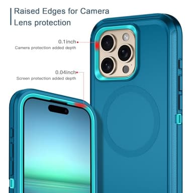 I-HONVA for iPhone 16 Pro Max Case [Compatible with MagSafe] Shockproof 3-Layer Full Body Protection [Without Screen Protector] Rugged Heavy Duty Cover Case for iPhone 16 Pro Max 6.9",Turquoise/Green - Image 4