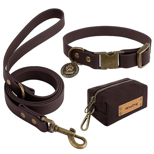 Wisedog Dog Collar and Leash Set, Waterproof Adjustable Puppy Collars with Cute Tag 6FT Dog Leash with Poop Bag for Small Medium Large Dogs (XS(Collar:8.5"-12";Leash:4 ft), Brown) - Image 1