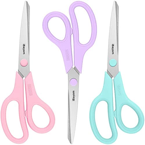 Scissors, iBayam 8" All Purpose Scissors Bulk 3-Pack, Ultra Sharp 2.5mm Thick Blade Shears Comfort-Grip for Office Desk Accessories Sewing Fabric Home Craft School Supplies, Right/Left Handed - Image 1