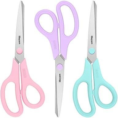 Scissors, iBayam 8" All Purpose Scissors Bulk 3-Pack, Ultra Sharp 2.5mm Thick Blade Shears Comfort-Grip for Office Desk Accessories Sewing Fabric Home Craft School Supplies, Right/Left Handed - Image 1