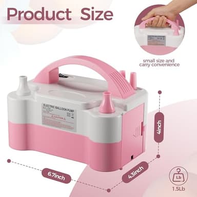 DECOCKRAT Balloon Pump - Electric Dual Nozzle Air Pump for Balloon, Portable Balloon Blower Save Time and Effort, Balloon Inflator for Parties and Decorations - 110V-120V, 600W, PinkWhite - Image 3