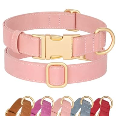 Didog Soft PU Leather Dog Collar, Cute Dog Collars for Small Dogs, Pink Dog Collar for Girl Dogs, Classic and Adjustable Small Dog Collar with Quick Release Metal Buckle, Pink,S - Image 1