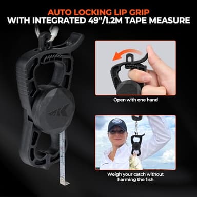 KastKing ToughTide 7pc Fishing Tool Kit, Rechargeable Digital Fish Scale with Lip Grip & Tape Measure, 7” Fillet Knife with Sheath & Sharpener, 8” Split Ring Pliers, Hook Remover, Microfiber Towel - Image 3