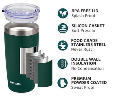 SUNWILL Travel Coffee Mug with Lid, 20 oz Tumbler Set of 2, Insulated Stainless Steel Cup for Drinks， Water, Tea, Powder Coated Forest Green & Plum - Image 2