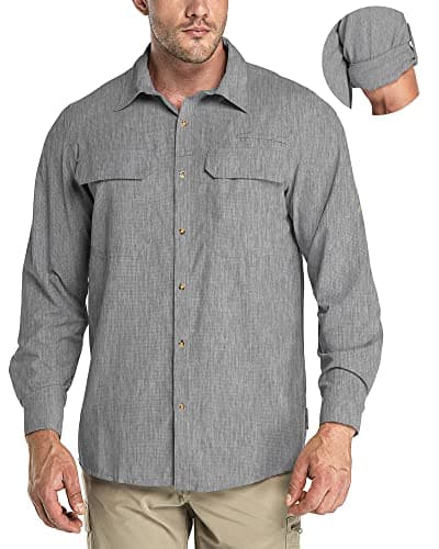 33,000ft Men's Long Sleeve Sun Protection Shirt UPF 50+ UV Quick Dry Cooling Fishing Shirts for Travel Safari Camping Hiking Grey Heather - Image 1
