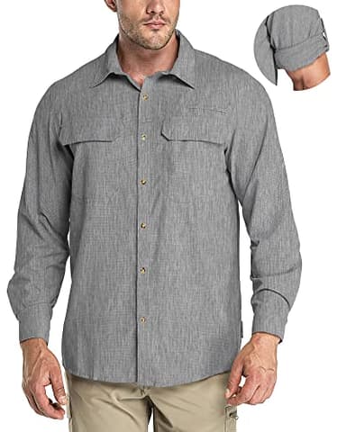 33,000ft Men's Long Sleeve Sun Protection Shirt UPF 50+ UV Quick Dry Cooling Fishing Shirts for Travel Safari Camping Hiking Grey Heather - Image 1