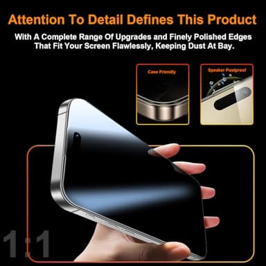 OneFish 2 Pack Privacy Screen Protector for iPhone 16 Pro Max - 4-Way 360° Anti-Spy, 9H Hardness, 3D Curved Edges, Case-Friendly & Easy Installation - Image 4