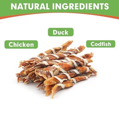 MON2SUN Dog Treats, Triple Flavor Jerky Twist Sticks, 5-7 Inch Chicken Duck and Codfish Sticks Chews for Small Dogs, Healthy Snacks, 10.58 oz (15 Count-Pack of 1) - Image 2