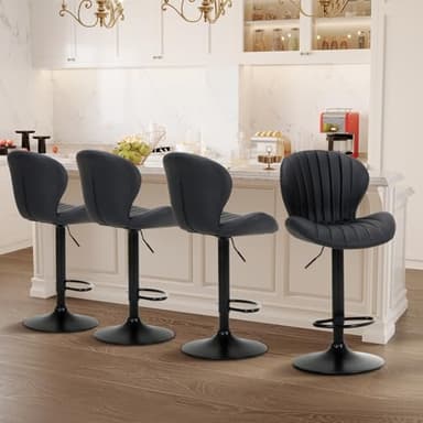 COLAMY Bar Stools Set of 2, Modern Swivel Bar Chairs, Adjustable Faux Leather Upholstered Barstools Counter Height with High Backrest for Bar, Kitchen Island, Dining Room, Black - Image 6