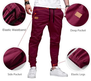 JMIERR Mens Casual Joggers Pants - Cotton Drawstring Chino Cargo Pants Twill Track Jogging Sweatpants Travel with Pockets, M, Red Dahlia - Image 2