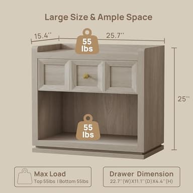 SICOTAS Night Stand Set 2, 26" Wide Nightstands with Drawer, Large Queen Size Nightstands Set of 2, Modern Bedside Table for Bedroom, Side End Table, Grey White Oak - Image 2