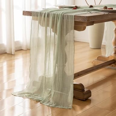 Keketoarrange Sage Green Table Runner Cheesecloth 120 Inch 10 FT Rustic Boho Cheese Cloth Table Runner for Wedding Baby Shower Bridal Shower Sheer Gauze Centerpiece Home Decorations - Image 6