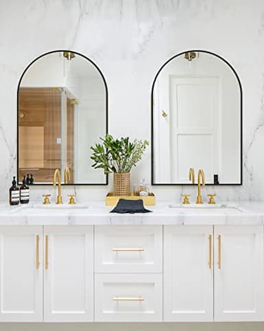 TinyTimes 26"x38" Arched Wall Mirror, Vanity Mirror, with Metal Frame, for Bathroom, Bedroom, Entryway, Modern & Contemporary Wall Mirror - Black - Image 4