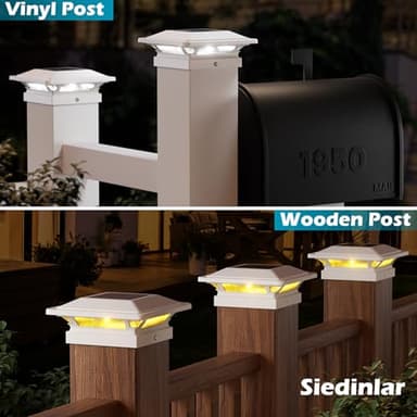 SIEDiNLAR 4x4 Solar Post Cap Lights 16 LEDs 2 Modes 3.5x3.5 4x4 Vinyl Wooden Post Light Waterproof Outdoor for Deck Fence Patio Garden Decor, Warm/Cool White (6 Pack, White) - Image 4